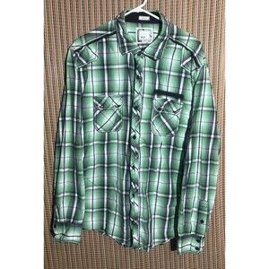 Buckle BKE Shirt Men XL Green Plaid Button Down Athletic Fit Long Sleeve Western